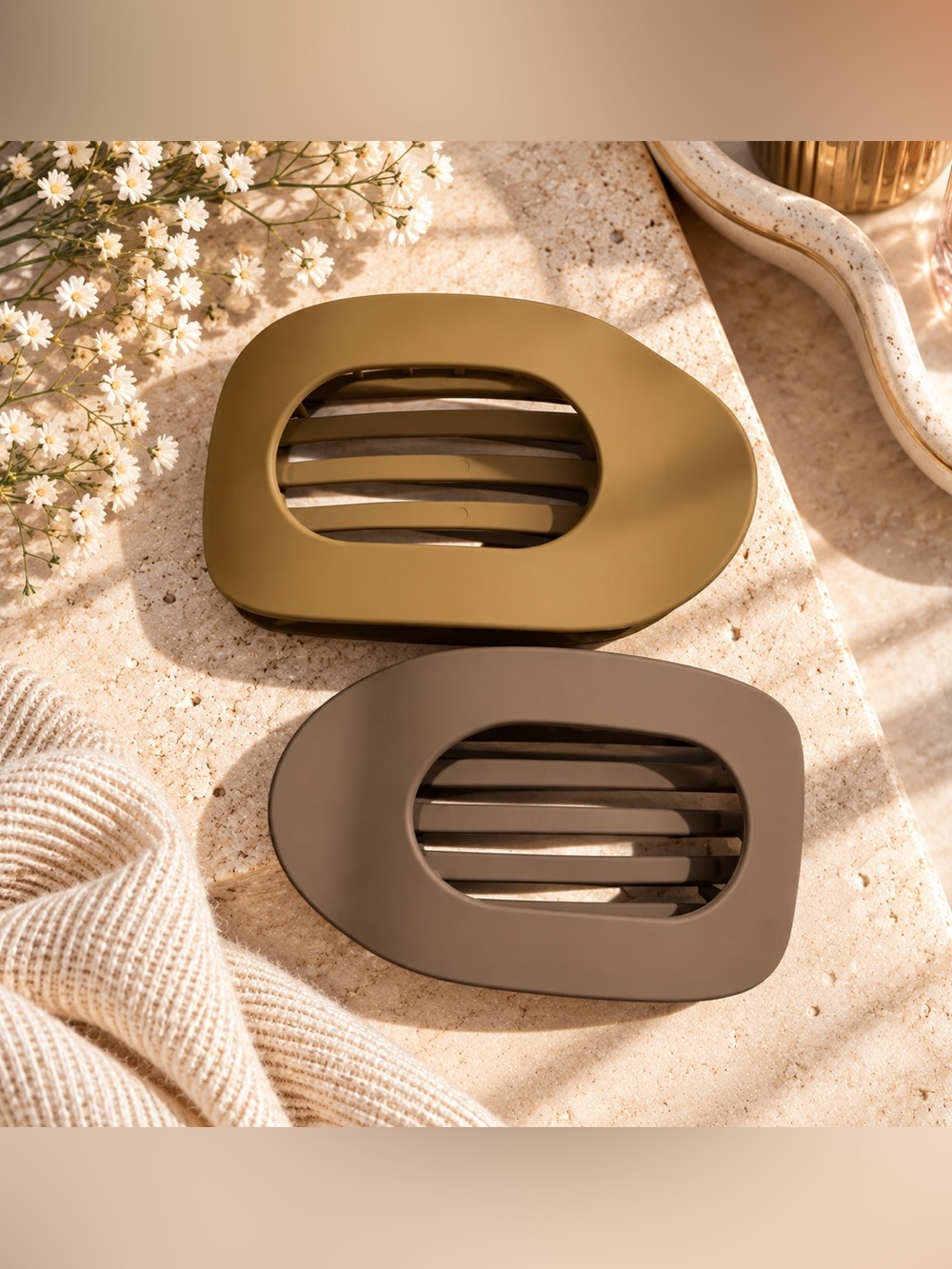 Matte Neutral Oversized Hair Claw Clips Set of 2 | Beige & Taupe